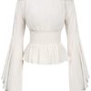 Renaissance Medieval Blouse Shirt Gothic Victorian Bell Sleeves Tops Ivory L steampunk buy now online