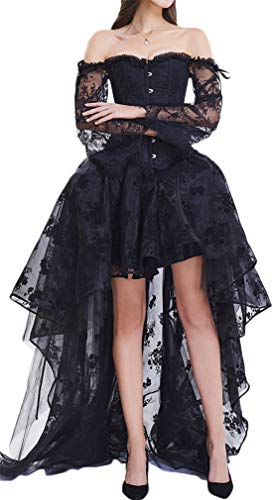 EUDOLAH Women's Gothic Steampunk Steel Boned Corset Dress Skirt Set Costume (UK 8-10 (M), Black) steampunk buy now online