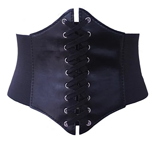 ELASTIC CINCHED WIDE CORSET BELT RED, BLACK & WHITE(Size: Small (UK 8-14)) steampunk buy now online