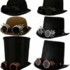 ILOVEFANCYDRESS STEAMPUNK VICTORIAN FELT TOP HAT WITH SPIKED SILVER GOGGLES steampunk buy now online