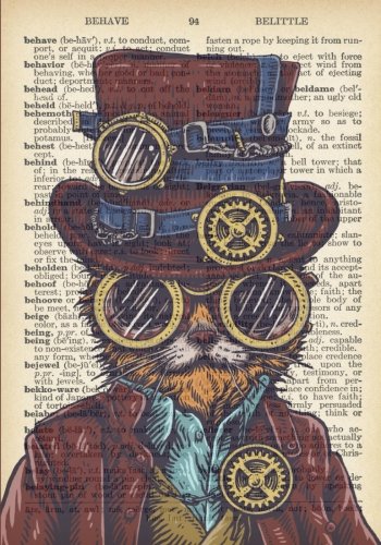Steampunk Cat Vintage Dictionary Artwork Notebook: 7 x 10 inch Ruled Notebook/Journal steampunk buy now online
