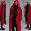 Asymmetric hooded coat, men red steampunk jacket, cosplay outfit, sci-fi style, long oversized cardigan, maxi cape, A0008 by MDNT45 steampunk buy now online