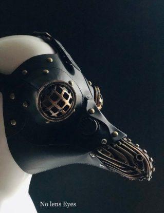 Black Plague Doctor Bird Mask Steampunk Raven Mask Top Hat Cosplay Masquerade Mask Unisex buckle Black and Gold Beak by HigginsCreek steampunk buy now online