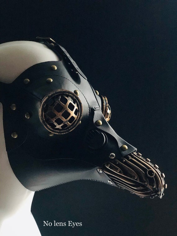 Black Plague Doctor Bird Mask Steampunk Raven Mask Top Hat Cosplay Masquerade Mask Unisex buckle Black and Gold Beak by HigginsCreek steampunk buy now online