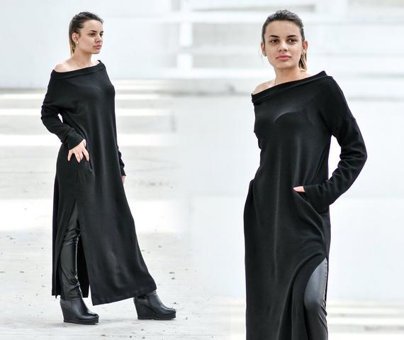Black Wool Dress, Off Shoulder Dress, Gothic Dress, Wool Clothing, Black Maxi Dress, Tunic Dress, Steampunk Dress, Plus Size Clothing by MyStyleM steampunk buy now online