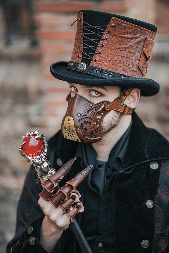 Leather face mask Steampunk Mask leather diesel punk wasteland burning man respirator Dystopian armor larp by OutcastProps steampunk buy now online