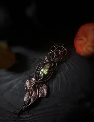 Long copper necklace Wire wrapped jewelry Wirewrap pendant with labradorite Bohemian large gemstone for wife Birthday gift mother by CuprumJewelryArt steampunk buy now online