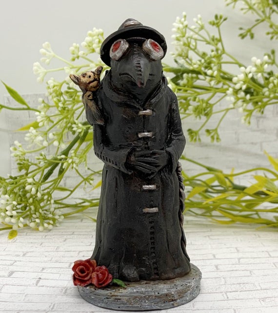 Plague doctor figurine, cool creepy art, bat figure, one of a kind sculpture, black death statue, original Gothic steampunk art by HoganSweetArt steampunk buy now online