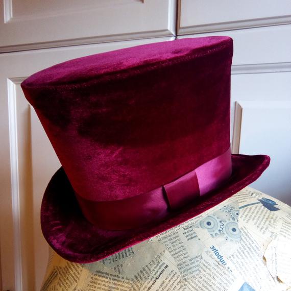 Red Velvet Top Hat,Victorian Full Size Top Hat,Steampunk Top Hat,MENS HATS,Gothic Top Hat in Black, Red or Ivory-Custom-Made to Order by BizarreNoir steampunk buy now online