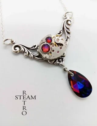 Rococo Steampunk Necklace - Steampunk Jewelry - gift boxed - Swarovski volcano Crystal Necklace - steampunk - necklace - steampunk wedding by SteamRetro steampunk buy now online