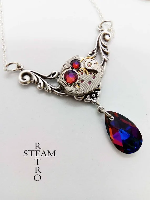 Rococo Steampunk Necklace - Steampunk Jewelry - gift boxed - Swarovski volcano Crystal Necklace - steampunk - necklace - steampunk wedding by SteamRetro steampunk buy now online Rococo Steampunk Necklace - Steampunk Jewelry - gift boxed - Swarovski volcano Crystal Necklace - steampunk - necklace - steampunk wedding by SteamRetro steampunk buy now online