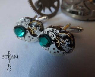 steampunk - cufflinks - Mens Gift Boxed Emerald Cufflinks - Steampunk Cufflinks - Wedding Cufflinks - Cufflinks - Best man gifts by SteamRetro steampunk buy now online