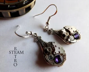 Steampunk purple lila Earrings Steamretro -Steampunk Jewellery by Steamretro -personalized jewelry by SteamRetro steampunk buy now online
