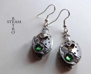 Steampunk Silver Green Earrings Steamretro -Steampunk Jewellery by Steamretro - Christmas gift by SteamRetro steampunk buy now online