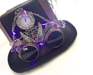 Steampunk top hat men’s pocket watch hat with LED lights gears chains by HigginsCreek steampunk buy now online