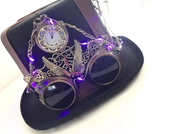 Steampunk top hat men’s pocket watch hat with LED lights gears chains by HigginsCreek steampunk buy now online Steampunk top hat men’s pocket watch hat with LED lights gears chains by HigginsCreek steampunk buy now online