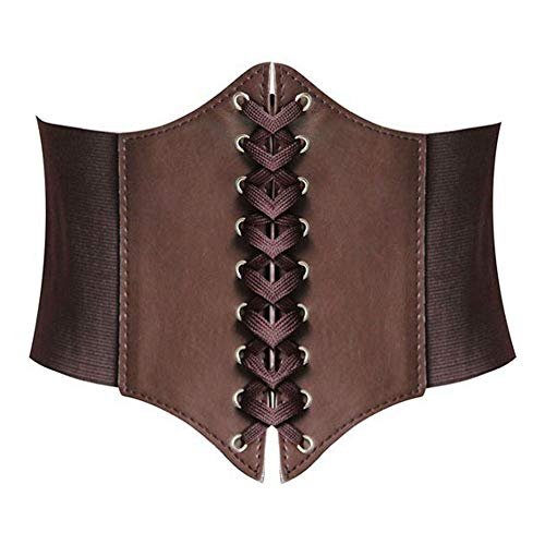 HANERDUN Lace-up Corset Elastic Cinch Belt Waist Belt, Brown, X-Large steampunk buy now online