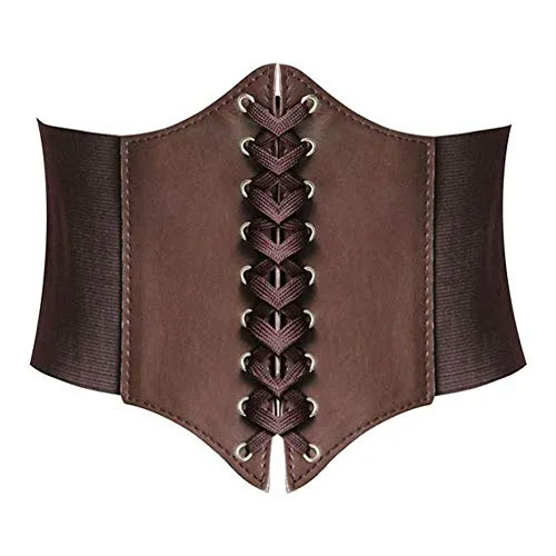 HANERDUN Lace-up Corset Elastic Cinch Belt Waist Belt, Brown, X-Large steampunk buy now online