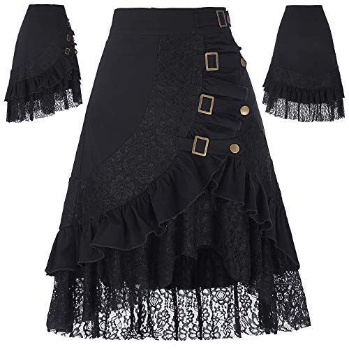 Belle Poque Goth Skirt Black Steampunk Skirt for Women Gypsy Hippie Skirt A-Line Victorian Skirt L steampunk buy now online