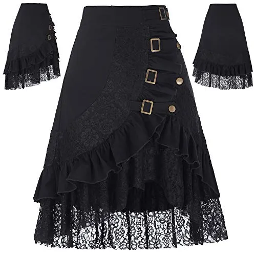 Belle Poque Goth Skirt Black Steampunk Skirt for Women Gypsy Hippie Skirt A-Line Victorian Skirt L steampunk buy now online