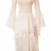 KANCY KOLE Women Gothic Steampunk Retro Bell Sleeve Victorian Lace-up Ruffled Long Dress Apricot(89-3) XL steampunk buy now online