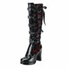 Knee High Boots Women High Heels Block Heel Platform Boots Leather Lace Up Boots Steampunk Gothic Vintage Cosplay Red steampunk buy now online