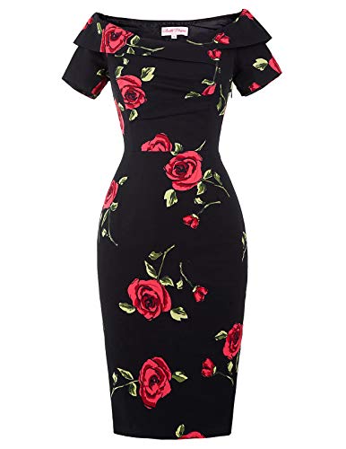 Belle Poque Women Vintage 1950s Elegant Off Shoulder One-Piece Dress DE117-1 L steampunk buy now online