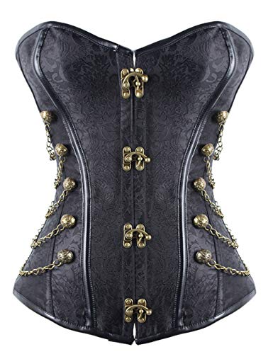 FeelinGirl Women Corset with Faux Leather and Brocade Pattern Gothic Vintage Corset Top Steampunk Corset Top Gothic Rockabilly Vintage Black L UK10-L steampunk buy now online