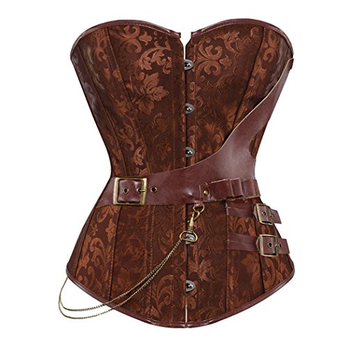 Rosfajiama Women's Steampunk Corset Top Punk Waist Cincher Gothic Bustier Top 3X-Large Brown steampunk buy now online