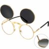 Flip up Steampunk Sunglasses Black Gothic Round Retro Hippy Specs for Men Women steampunk buy now online