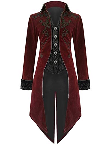 EZSTAX Mens Steampunk Vintage Tailcoat Jacket Cosplay Costume Uniform,red,L steampunk buy now online