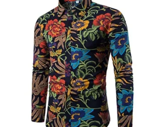 Allthemen Mens Dress Shirts Long Sleeve Funky Printed Linen Shirt Casual Shirt Fancy Floral Tops Unique Pattern, Flower, M steampunk buy now online