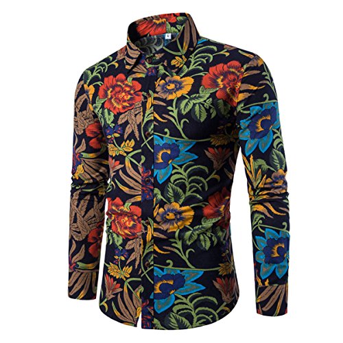 Allthemen Mens Dress Shirts Long Sleeve Funky Printed Linen Shirt Casual Shirt Fancy Floral Tops Unique Pattern, Flower, M steampunk buy now online