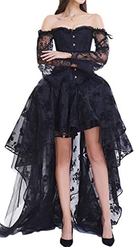 EUDOLAH Women's Gothic Steampunk Steel Boned Corset Dress Skirt Set Costume (UK 10-12 (L), Black) steampunk buy now online