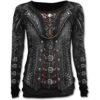 Spiral Direct Women's Gothess Wrap-Allover Baggy Top Long Sleeve, Black (Black 001), 16 (Size:L) steampunk buy now online