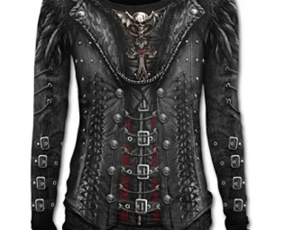Spiral Direct Women's Gothess Wrap-Allover Baggy Top Long Sleeve, Black (Black 001), 16 (Size:L) steampunk buy now online