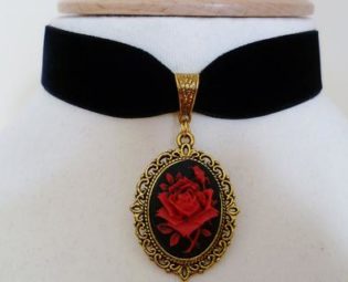 Black Velvet red rose Choker, Rose cameo choker Pagan Gothic necklace, Medieval Wedding,Renaissance choker by DJmedievaldresses steampunk buy now online