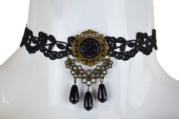 Dote Vintage Black Victorian Beads Gothic Choker Tear Drop Necklace Lace Pendant Adjustable Steampunk Lolita Jewellery Wedding Party by DOTEVINTAGEGB steampunk buy now online