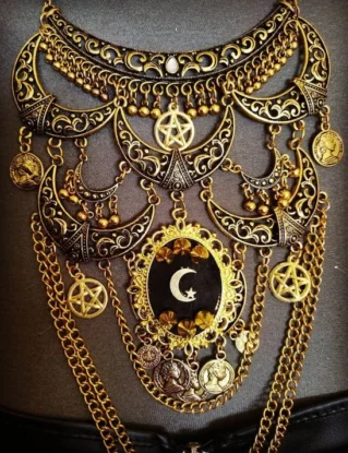 Golden moon plastron silver maxi necklace goth Moon by wonderlandmc steampunk buy now online