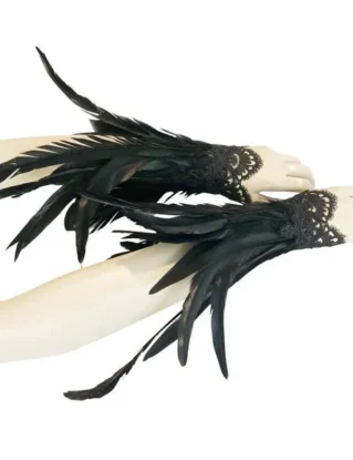 Gothic Black Feather Wrist Cuffs Victorian Burlesque feathers Halloween costume feather wrist bands gauntlets feather gloves by ShelovesAccessories steampunk buy now online