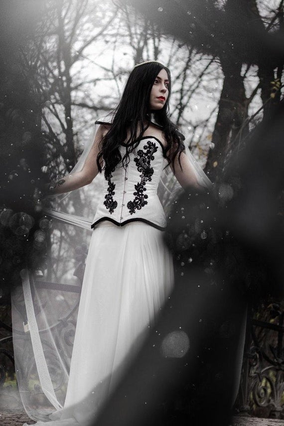 Gothic Wedding Corset, Black And White Corset, Bridal Separates, Bridal Bustier Top, Fantasy Wedding, Steampunk Wedding,Gothic Wedding Dress by HaizeaCouture steampunk buy now online