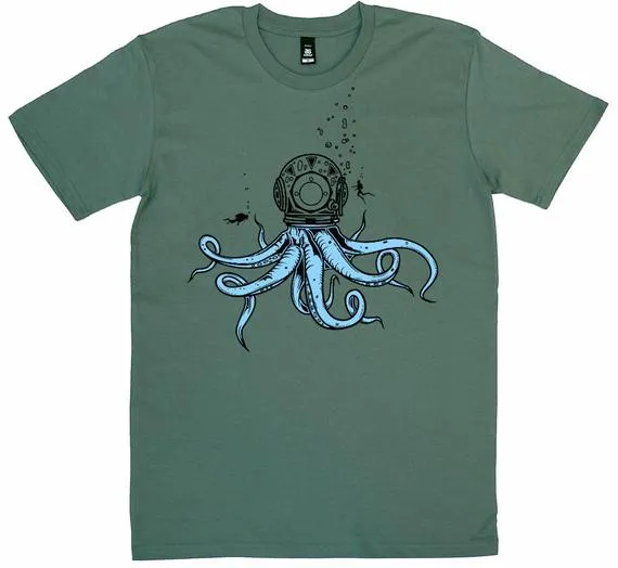 Octopus, cool design,gift,men, sealife,ocean,diving,9 brains, love,free shipping, Original ,arty Tee shirt, mens Tee shirt,best cotton,Occy! by KEYSTONEPRINTSTUDIO steampunk buy now online