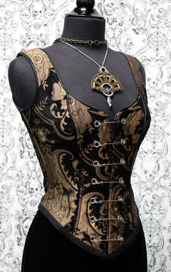 PIN BODICE - Gold/Black Tapestry by ShrineofHollywood steampunk buy now online