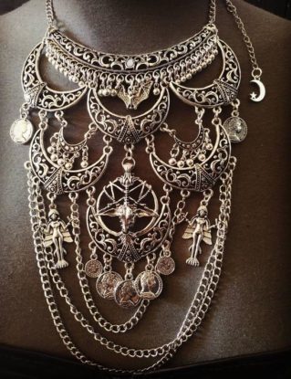 Silver moon plastron necklace goth Lilith Ishtar by wonderlandmc steampunk buy now online