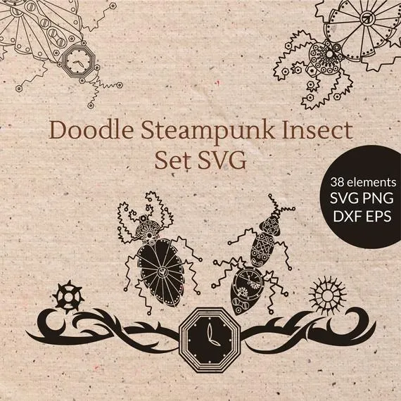 Steampunk Clipart– Insect cut file–Dragonfly PNG-Steampunk insect svg dxf–Vector Clipart–Digital beetle–Steampunk vector set by TatyanaZenartistShop steampunk buy now online