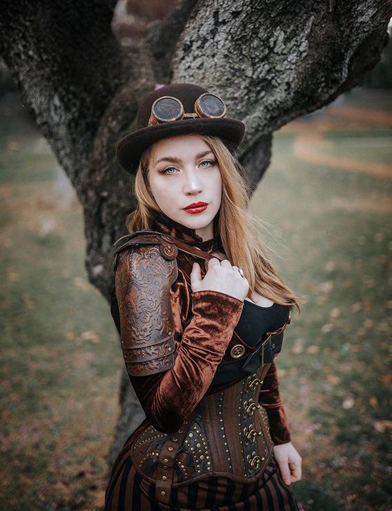 Steampunk Musketeer leather pauldron diesel punk wasteland shoulder armor burning man protect Dystopian larp by OutcastProps steampunk buy now online