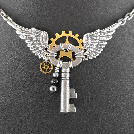 Steampunk Winged Angel Key Necklace - Tiny Guardian Angel of the Machina by COGnitive Creations by COGnitiveCreations steampunk buy now online
