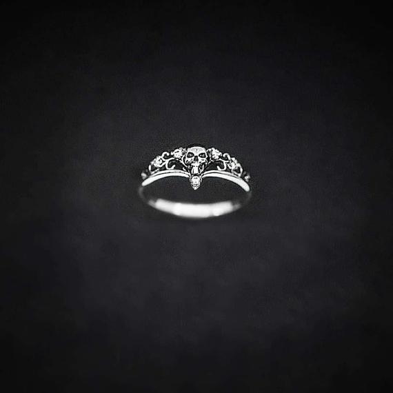 Sterling Silver Dark Gothic Skull Engagement Ring, Skull engagement ring, Skeleton Ring, Dainty Skull ring by ScandiEtnica steampunk buy now online
