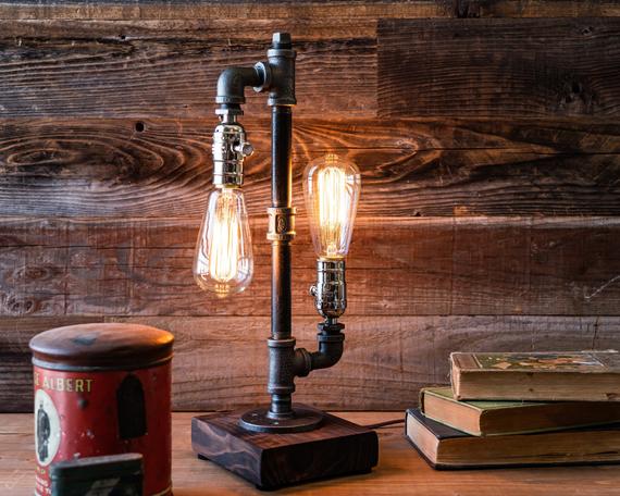 Table lamp-Desk lamp-Edison Steampunk lamp-Rustic home decor-Gift for men-Farmhouse decor-Home decor-Desk accessories-Industrial lighting by UrbanIndustrialCraft steampunk buy now online