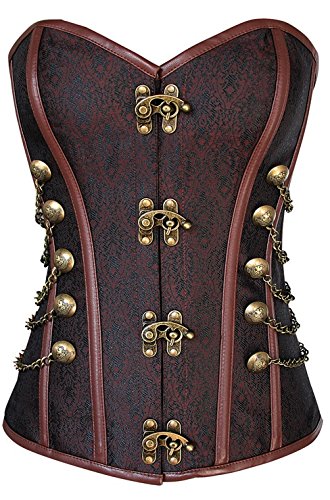 Ladies Professional Cosplay Quality Deluxe Boned Steampunk Corset Victorian Halloween Fancy Dress Costume Outfit UK 6-26 Plus Size (UK 8-10, Brown Corset) steampunk buy now online